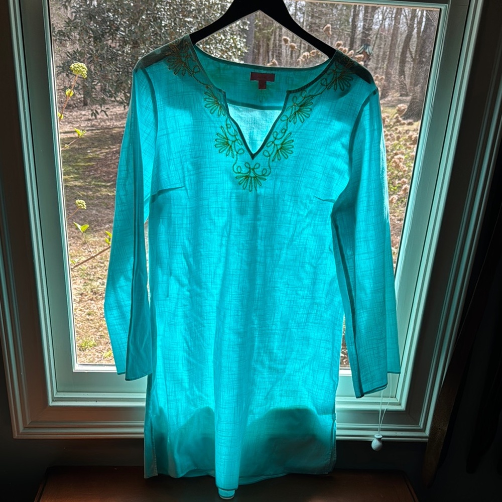 Lilly Pulitzer Embroidered Turquoise Tunic Top